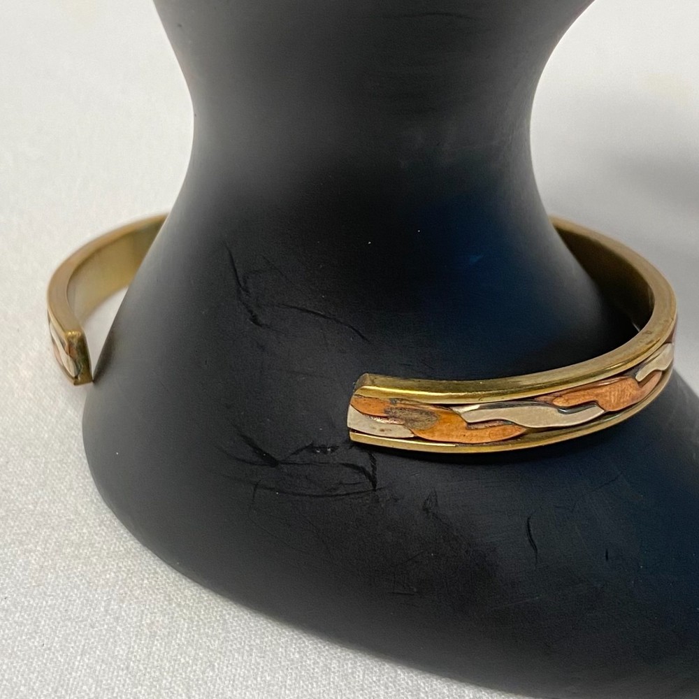 💎Tricolor Metal Cuff Bracelet Unisex Thin Copper Silver Twist Gold Tone Lined
